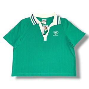 Crane Pickleball Top Womens Medium Green Cropped V-Neck Polo Sport‎ Club NWT